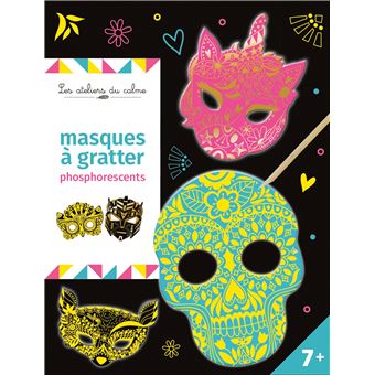 Masques à gratter phosphorescents - pochette avec accessoires