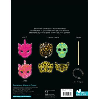 Masques à gratter phosphorescents - pochette avec accessoires