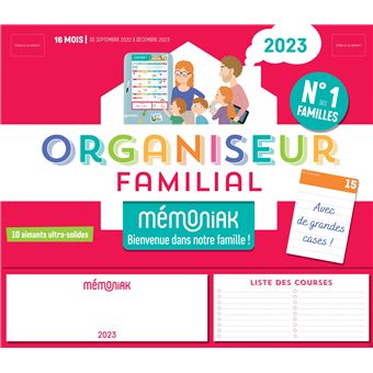Organiseur familial Mémoniak 2023, calendrier organisation familial mensuel  (sept. 2022- déc. 2023)