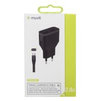 Muvit Home CHarger Duo 2X USB + MICRO-USB Kabel Black 2A 1M