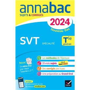 Annales du bac Annabac 2024 SVT Tle générale (spécialité)