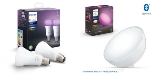 Pack de 2 ampoules connectées Philips Hue White and color ambiance Duobox E27 + Lampe nomade connectée Hue Go Led