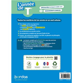 L'Année de Tle Spécialités Physique-Chimie + SVT