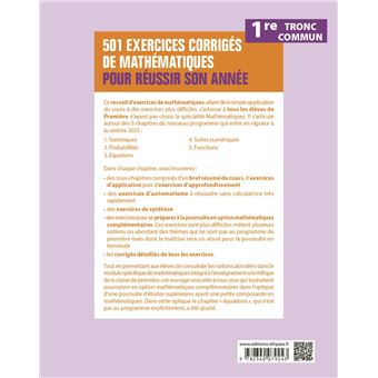 501 exercices corrigés de Mathématiques - Première Tronc commun - Programme 2023