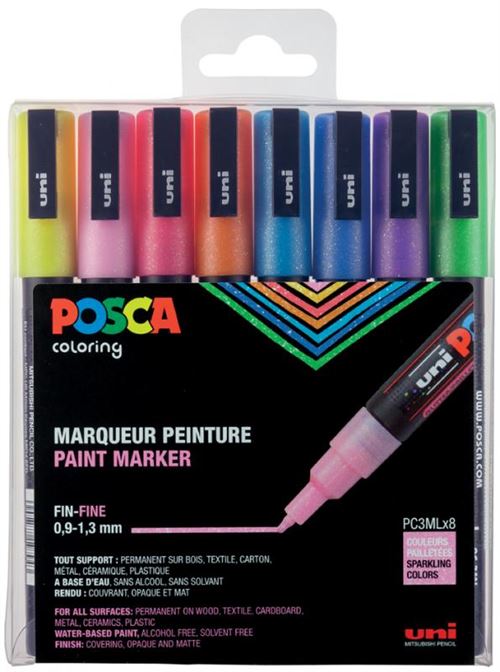 POSCA SET 8 PC3M PAILLETE  ASS