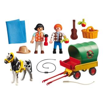 PLAYMOBIL - Enfants et Calèche - Chariot avec 2 enfants et 1 poney