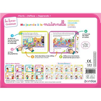 Les livres-ardoises - Ma journée à la maternelle graphisme couleurs lettres chiffres