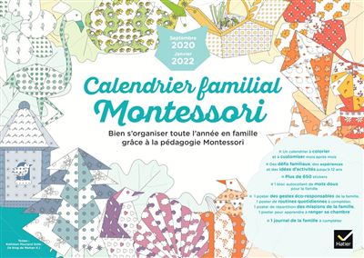 Calendrier familial montessori septembre 2020 a janvier 2022