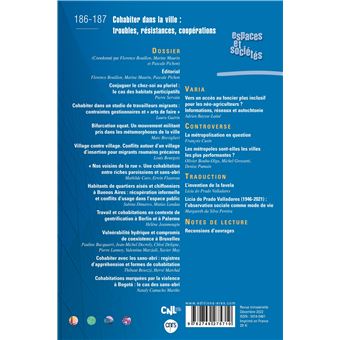 Espaces & sociétés 186-187 : Cohabiter dans la ville : troubles, résistances, coopérations
