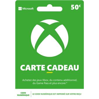 50€, cadeau Code fnac virtuelle téléchargement Code de Prix Top téléchargement, carte de monnaie Xbox |