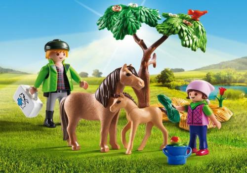 PLAYMOBIL® Set: 6948 Enfants Chariot et Poneys + 6949 Vétérinaire avec  Enfants