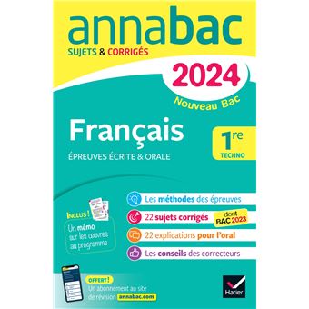 Annales Du Bac Annabac 2024 Français 1re Technologique (bac De Français ...