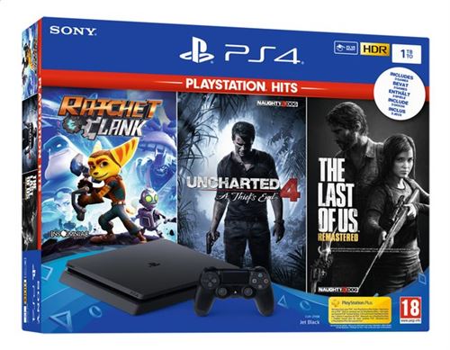Pack console 1to Slim noire + The last of us + Uncharted 4 Hits+ Ratchet & Clank