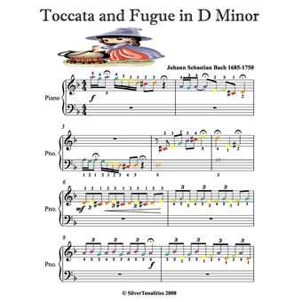 Toccata and Fugue in D Minor Easy Piano Sheet Music with Colored