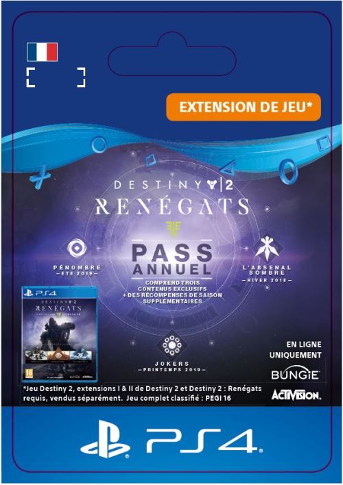 Pochette avant du jeu Code de téléchargement extension DLC Destiny 2 Renégats Forsaken Annual PS4