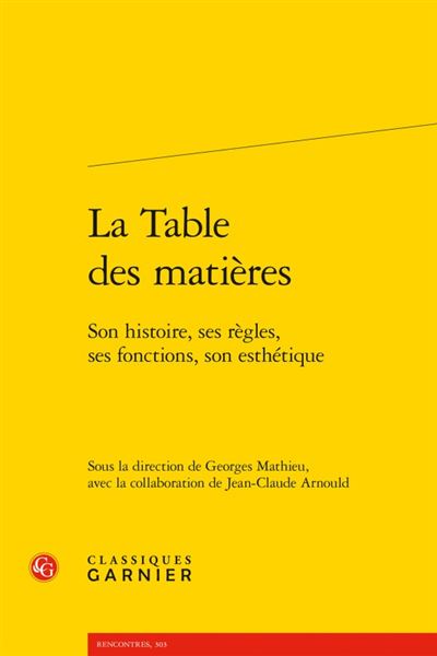 La table des matieres son histoire ses regles ses fonctions