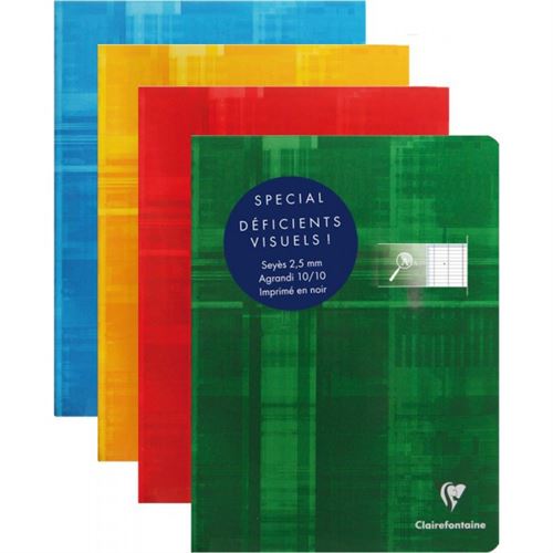 Cahier pour déficients visuels de 48 pages Seyès Clairefontaine Modèle aléatoire