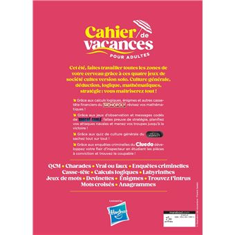 Cahier de vacances Multijeux  Hasbro