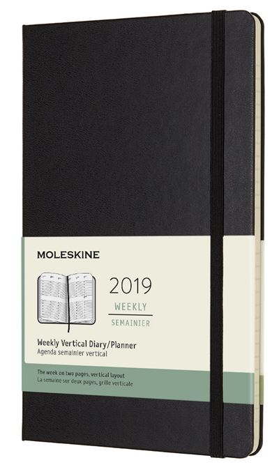 Agenda 2019 Semainier Vertical Grand Format Noir Rigide