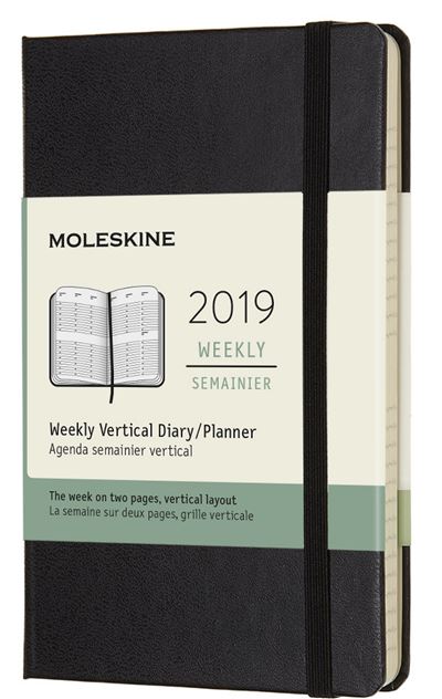 Agenda 2019 Semainier Vertical Poche Noir Rigide
