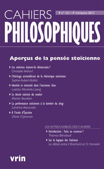 Cahiers philosophiques,151:apercus de la pensee stoicienne