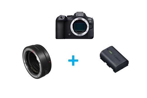 Appareil photo hybride Canon EOS R6 Mark II nu noir + Bague d'adaptation Canon pour objectif EF et EF-S sur boitier EOS-R + Batterie LP-E6NH pour EOS R5,R6,R,Ra,R7,60D,70D,80D,90D,7D,5D