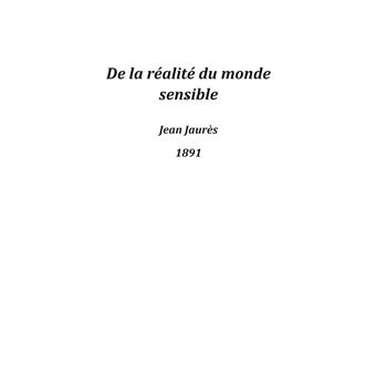 De la réalité du monde sensible
