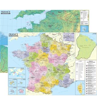 France 1/1.500.000   carte administrative et physique (sans barres alu, 95 × 67 cm)