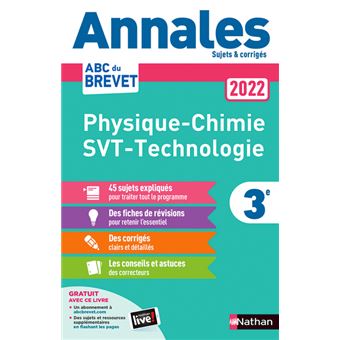 Annales Brevet 2022 - Physique-Chimie - SVT - Technologie - Corrigé