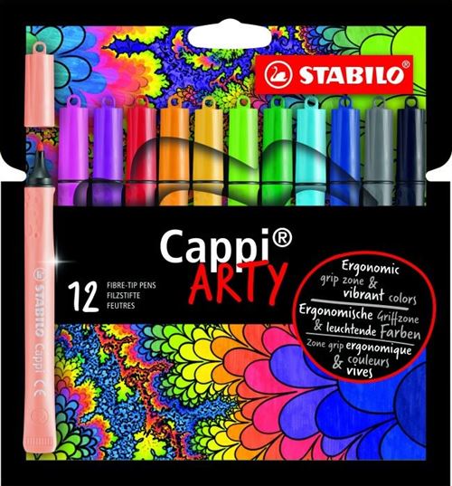 STABILO Cappi Lot de 12 feutres avec anneau de capuchon Arty Avec 12 couleurs différentes
