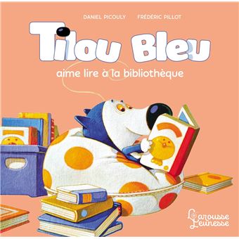 Tilou bleu aime lire à la bibliothèque