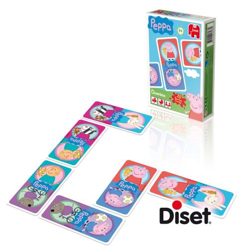 DEQUBE DQB Domino Peppa Wutz – 28 Holzsteine Beidseitig Bedruckt, Inkl. Stoffbeutel, Lernspiel Ab 24 Monaten