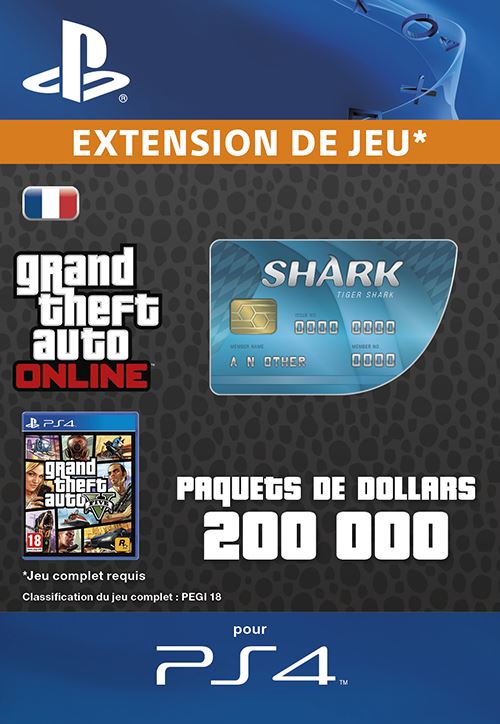 Code de téléchargement GTA V Tiger Shark Cash Card PS4