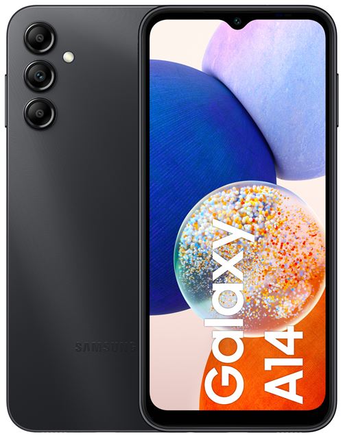 Samsung Galaxy A14 - 4G smartphone - double SIM - RAM 4 Go / Mémoire interne 128 Go - microSD slot - Écran LCD - 6.6 - 2408 x 1080 pixels - 3 x caméras arrière 50 MP, 5 MP, 2 MP - front camera 13 MP - noir