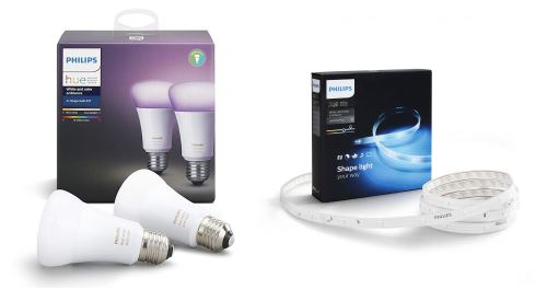 Pack de 2 ampoules connectées Philips Hue White and color ambiance Duobox E27 + Ruban lumineux Hue Lighstrip Plus 2 m