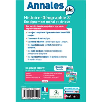 Annales Brevet Histoire Géographie Enseignement Moral et Civique 2024 - Corrigé