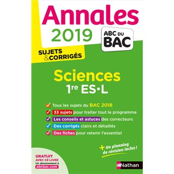 Annales Abc Du Bac Sciences 1ère Es L - 