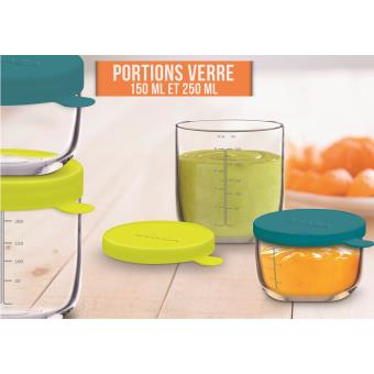 Set De 2 Pots De Conservation En Verre Beaba 150 Ml Bleu Et 250 Ml Vert Produits Bebes Fnac