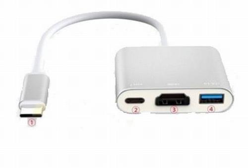 Adaptateur 3-en-1 Onearz Cable Gear USB-C vers HDMI, USB C, USB 3.0 Blanc