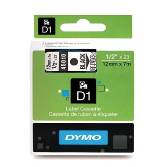 DYMO D1 - Auto-adhésif - noir sur transparent - Rouleau (1,2 cm x 7 m) 1 cassette(s) bande d'étiquettes - pour LabelMANAGER 100, 160, 210, 220, 260, 280, 300, 360, 420, Wireless PnP; LabelPOINT 250