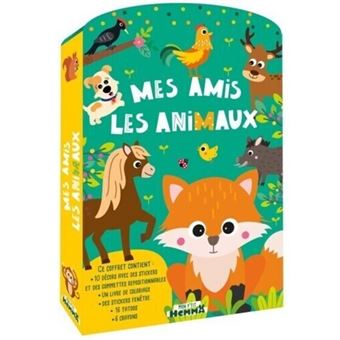 Mon P'tit Hemma - Mes amis les animaux - Ce coffret contient: 10 décors avec des stickers et des gom