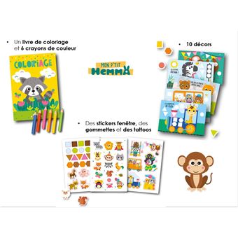Mon P'tit Hemma - Mes amis les animaux - Ce coffret contient: 10 décors avec des stickers et des gom