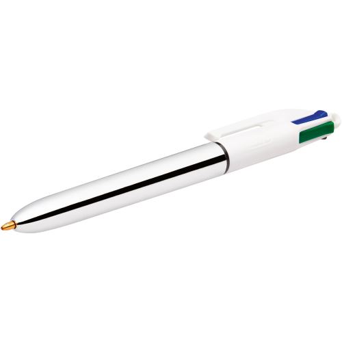Stylo à bille Bic Shine 4 couleurs Argent et Blanc