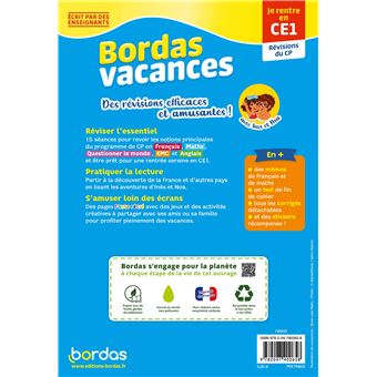 Bordas Vacances - Je rentre en CE1