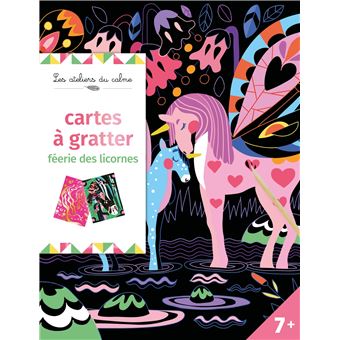 8 cartes à gratter féerie des licornes - pochette avec accessoires