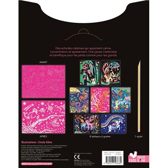 8 cartes à gratter féerie des licornes - pochette avec accessoires