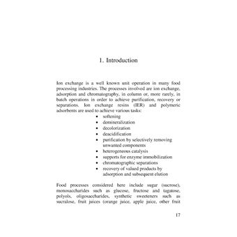 Ion Exchange Resins and Synthetic Adsorbents in Food Processing