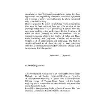 Ion Exchange Resins and Synthetic Adsorbents in Food Processing