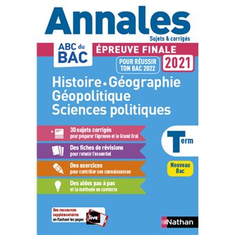 Histoire Geo Geopolique Sciences Politiques Term Annales Bac 2021 Sujets Corriges Broche Collectif Achat Livre Fnac