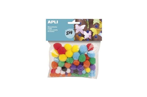 APLI CREA GEKLEURDE POMPONS ASS. IN GROOTTE  - 78 ST ASS.